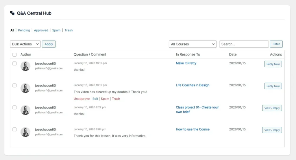 comments on TutorLMS