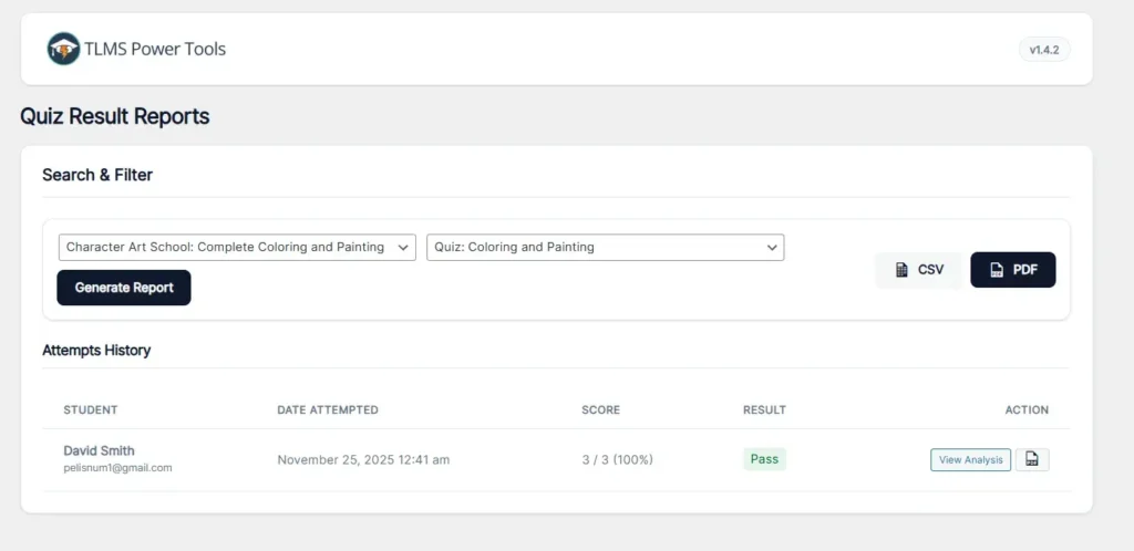 TLMS Power Tools Quiz Reporting Dashboard